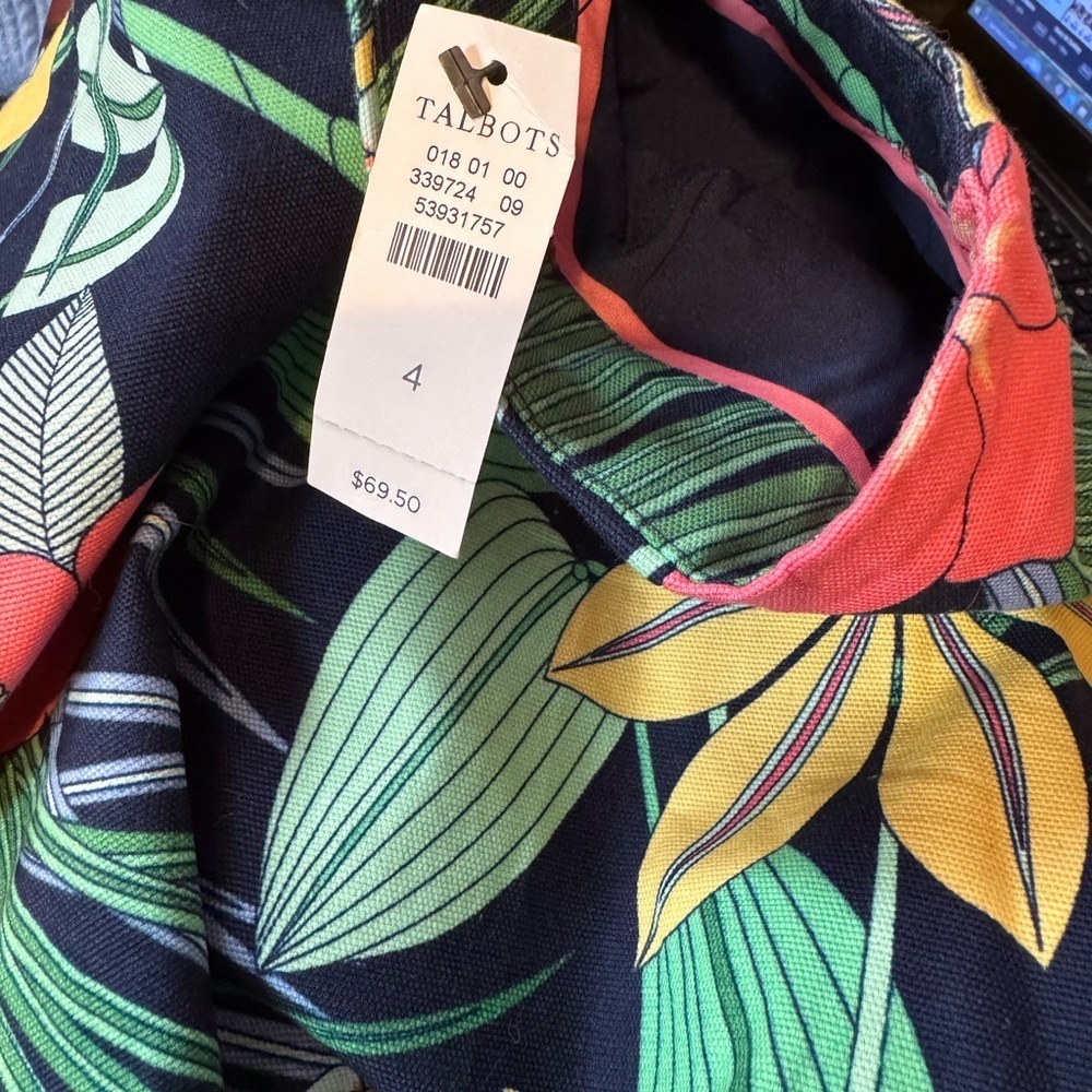 TALBOTS COTTON CANVAS A-LINE SKIRT - HIBISCUS PRINT - Picture 5 of 5